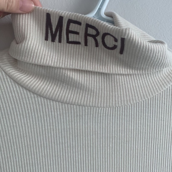 Long sleeve cream turtleneck ribbed top - Picture 3 of 6